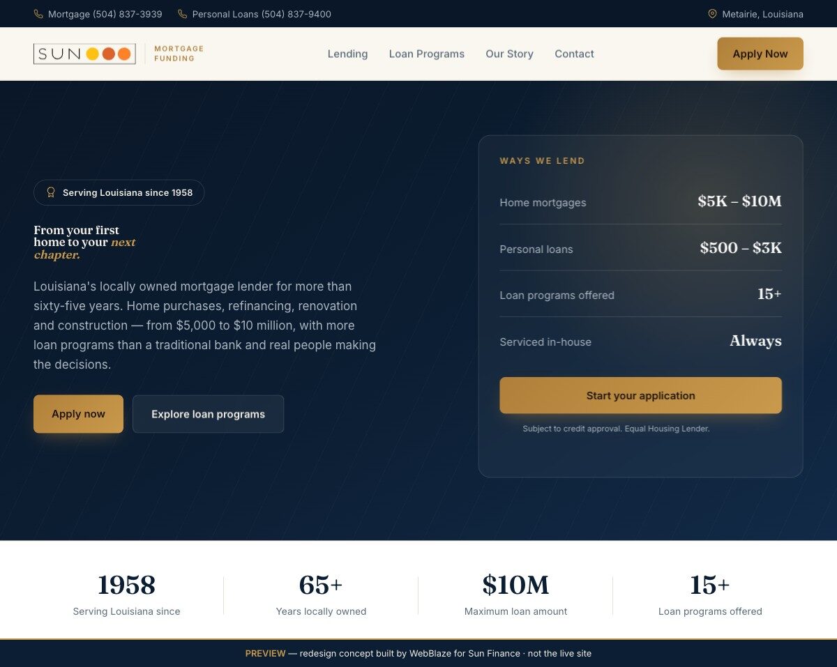 Sun Mortgage Funding website